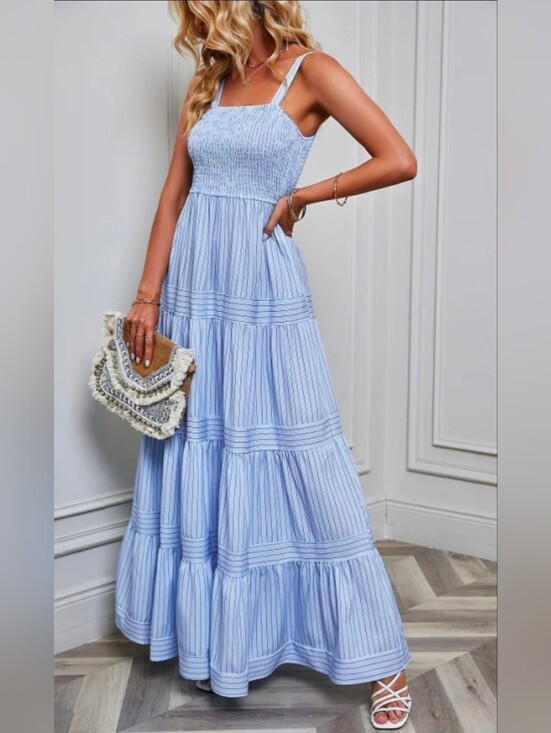 Commense Dresses & Skirts - Commense Blue Perfect Beach Smocked Maxi Dress NWT Large